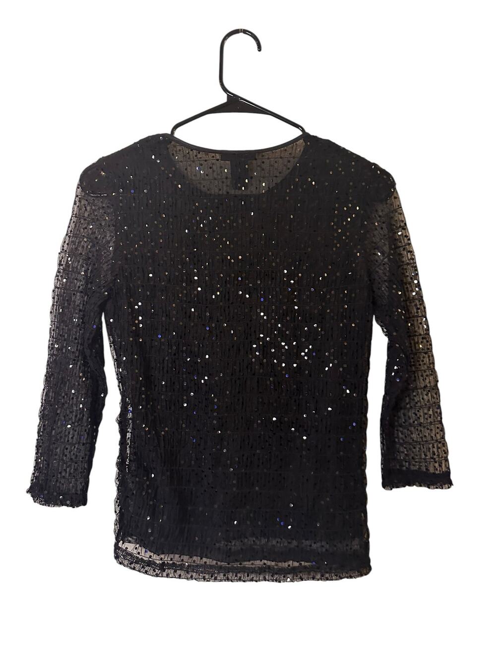 The Limited Black Sheer Overlay Sequin Lined Long Sleeve Blouse Women Sz S